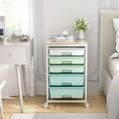 Truly Clutch Rolling Cart With Drawers Featuring Five Deep Slide Out Compartments In Classic Light Green Designed To Tackle Daily Clutter And Keep Your Belongings Securely Stashed And Totally Organized