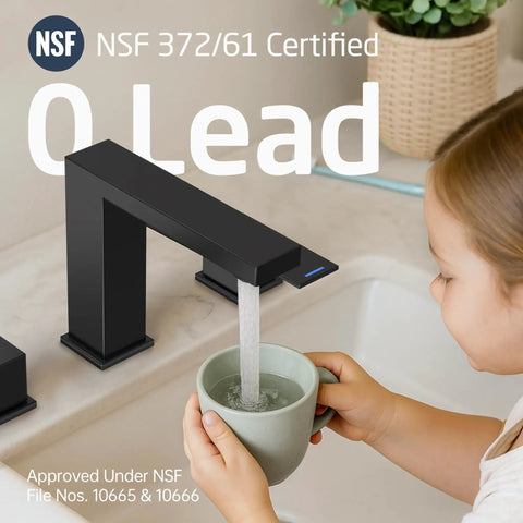 All Metal Matte Black Bathroom Faucet With Pop Up Drain And Overflow, 8 Inch Widespread 3 Hole Vanity, SUS 304 Stainless Steel Build