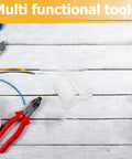 Stylish VILLCASE 4 Pack Silicone Wall Hole Plugs For 1 Inch Grommets Keep Internal Cable Routing Tidy And Protected With These Durable Wall Cable Protectors Perfect For Home Office Setup Making Your Tech Look Totally Slick And Organized. White silicone wall hole plugs beside cables and pliers