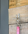 Robe Hook Satin Nickel Set Of 5, Heavy Duty Zinc Alloy Wall Hangers With pink strap mounted on wood panel