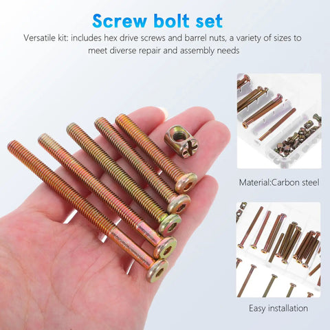 49Pc M6 Hex Socket Head Screws And Barrel Nuts Set For Furniture Connectors displayed on a hand, highlighting durable metal and variety