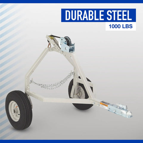 Heavy Duty Atv Log Skidding Arch Rated One Thousand Pounds Features Rugged Steel Build Smooth Pneumatic Wheels Quick Lock Hitch Coupler Hand Winch With Fifteen Foot Poly Strap Built To Yard Timber Like A Champ Without Breaking A Sweat