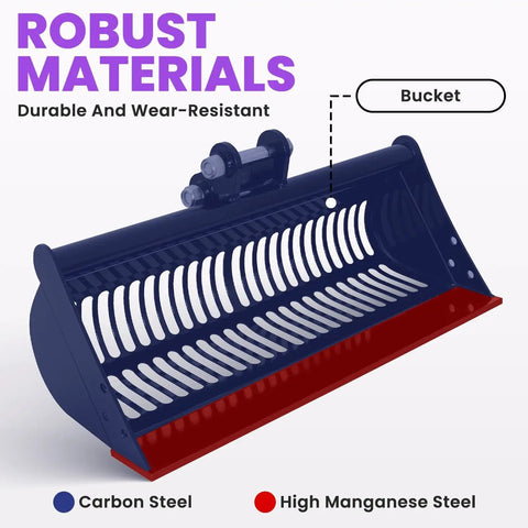 31 Inch Mini Excavator Bucket With Carbon Steel And High Manganese Steel showcasing robust materials for trenching.