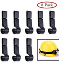 Hard Hat Headlamp Clips 8 Pack Slim Hook System for Narrow Edged Safety Caps with secure clip design shown with yellow hard hat.
