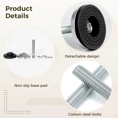 4 Pack Leveling Feet With M12 Thread, Heavy Duty Adjustable Anti Slip Vibration Dampening For Industrial Equipment, Carbon Steel, Silver