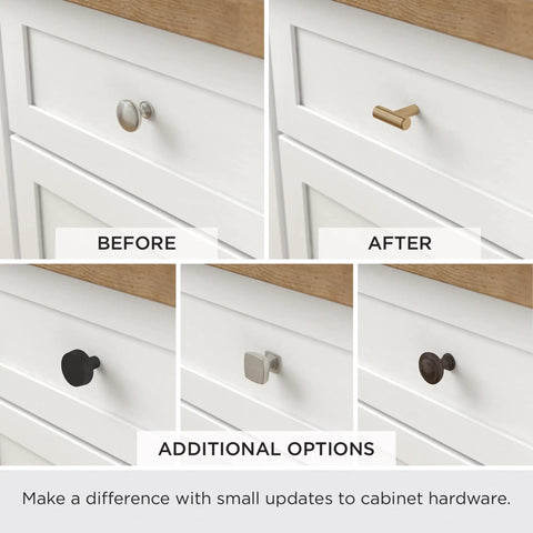Seaside Cottage Starfish Cabinet Knob Set 1-3/8 Inch Vintage Antique White 5 Pack Drawer Knobs For Cabinets And Dressers Coastal Kitchen Hardware Upgrade shown in before-and-after cabinet update