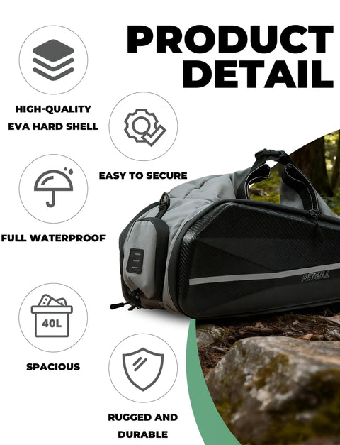 Side view of 40L Hard Shell Ebike Battery Bag For Rear Rack Waterproof Storage Case with Independent Battery Compartment
