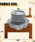 Stone Grain Mill Grinder For Home Use With Hand Crank And Solid Wood Base, size dimensions shown on illustration