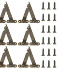 Six Piece Antique Brass Lid Support Folding Hinges For Jewelry Boxes And Wooden Cabinets with screws, front view