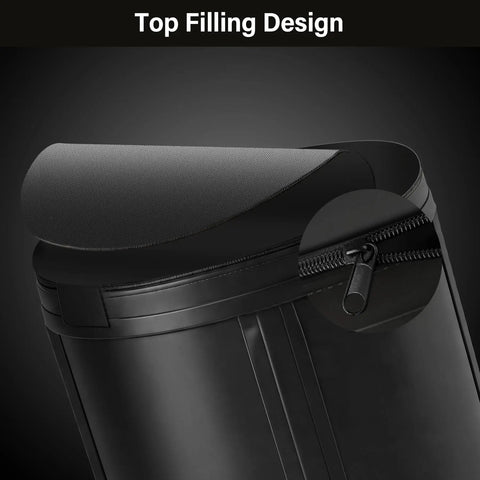 Top view of foldable bucket from Auto Drip Irrigation System Kit With 13 Gallon Foldable Bucket And 25W Water Pump in black nylon PVC.