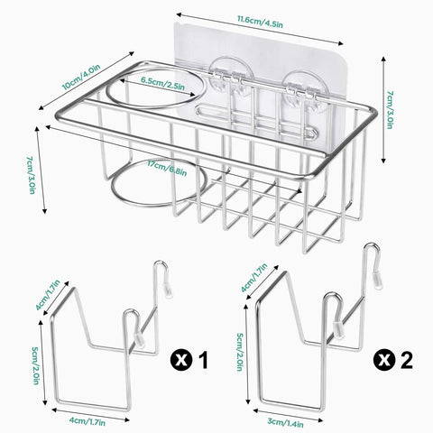 5 In 1 Sponge Holder For Kitchen Sink Space Saving SUS304 Stainless Steel Organizer No Drilling Or Adhesive Two Ways To Install Holds 2 Sponges 1 Dish Cloth 1 Brush And 2 Sink Strainers