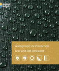 Close-up of Green and Silver Double Sided Beefy Heavy Duty Tarp Cover 12x20 Feet Waterproof 16 Mil thick with water droplets