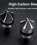 Close-up of high-carbon steel drill bits from Three Piece Countersink Drill Bit Set With 82 Degree Angle, 3 Flutes, Quick Change Hex Shank.