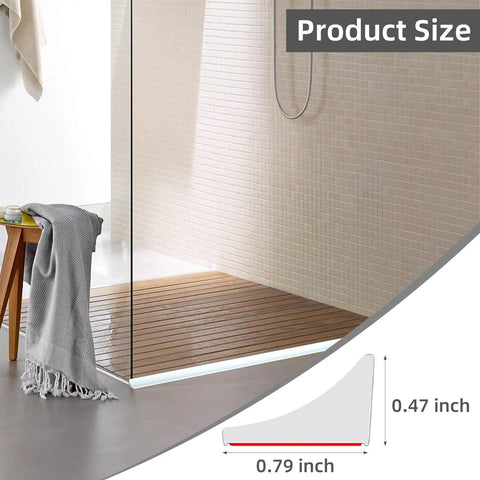 Easy Install Self Adhesive Silicone Shower Water Dam Barrier No Mess 39 Inch Collapsible Threshold Splash Guard shown installed