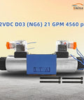 Uritue 12V DC hydraulic directional control solenoid valve, dual transparent coil housings with orange caps and blue BTA block