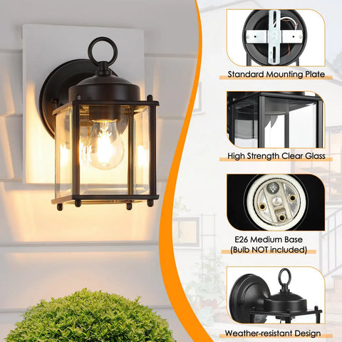 Heavy Duty Outdoor Wall Lanterns Waterproof Exterior Sconces With Beveled Glass Rugged Black Porch Lights For Front Doors built like a tank mounted on a wall.