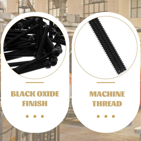 Heavy Duty M5x50mm Hex Socket Head Cap Screws Set, 50 Pcs Black Oxide Steel Machine Thread Bolts, shown with black finish