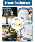 Three Piece Faucet Adapter Kit Universal Sink Hose Adapters With Two Fine Thread And One Coarse Thread For Portable Washer Garden Hose Water Filter Outer 15 To 24 Millimeter Silver No Fuss Setup shown on various faucet types.