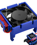 Traxxas Compatible RC ESC Cooling Fan And Heat Sink With 28000 RPM Airflow For One Eighth And One Tenth Scale Cars, blue unit close-up