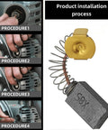 Top Notch Heavy Duty Carbon Brush Replacement Set For Skil Bosch And Ryobi Saws installation process showing carbon brushes and tools.