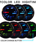Tinted Seven Color Turbo Boost And Vacuum Gauge Kit For Turbo Cars 0 To 30 PSI Boost And Negative Thirty To Zero InHg Vacuum Mechanical Dial 52 Millimeter Real Time Readouts For Quick Boost Checks Easy Install, 52mm gauge with color LED modes
