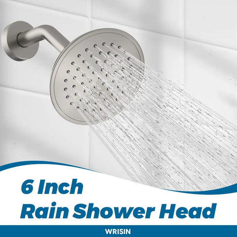 Tub And Shower Faucet Set With Valve In Brushed Nickel No Fuss Install, 6 Inch High Pressure Showerhead, Modern Look