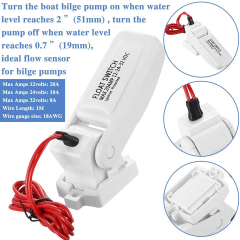 Automatic float switch for the 12 V 1100 GPH Bilge Water Pump With Automatic Float Switch For Boats, Electric Marine Bilge Pump Kit