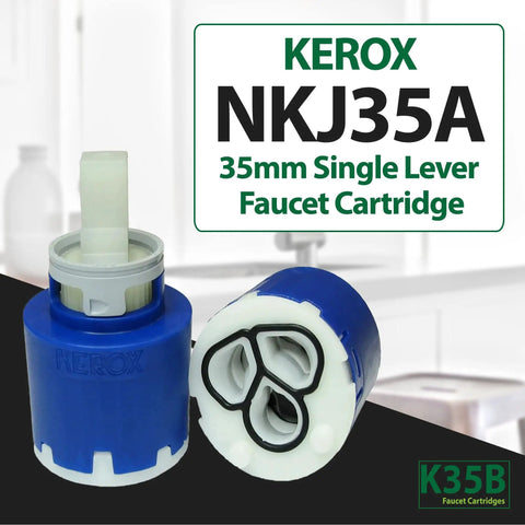 NKJ35A 35mm Replacement Faucet Cartridge for Single Lever Faucets with Right Rotation Easy DIY Repair Kit displayed on counter