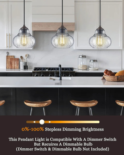 8 Inch Seeded Bubble Glass Pendant Light Fixture With Hand Blown Shade above modern kitchen island