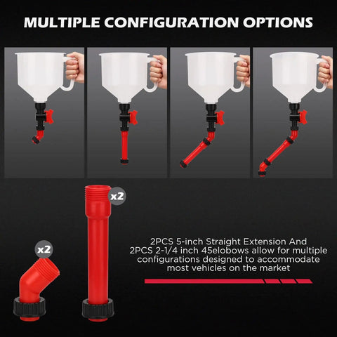 22 Piece No Spill Coolant Filling Funnel Kit With Siphon Hose Pump And Universal Radiator Refill Set with multiple configurations for easy use.