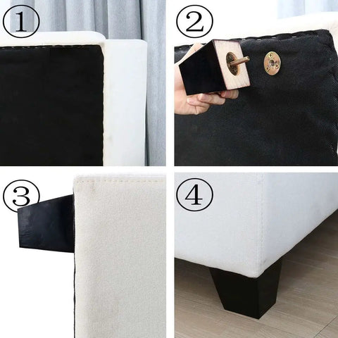 Genuine Hardwood Sofa Legs 4 Inch Tall Built Tough With Strong M8 Hanger Bolts And Rock Solid T Iron Nuts attached to couch.