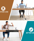 Before and after using a 2 Pack Under Desk Cable Management Tray With 15.7 Inch Cord Organizer For Desk And Wire Organization Under Desk.
