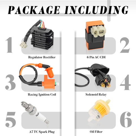 Beefed Up High Performance 6 Pin AC CDI Box Ignition Coil Kit With Voltage Regulator Rectifier Solenoid Relay And Spark Plug