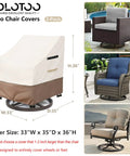 Heavy Duty Waterproof Patio Chair Covers 2 Pack For 33W X 35D X 36H Swivel Outdoor Chairs shown with cover on swivel chair