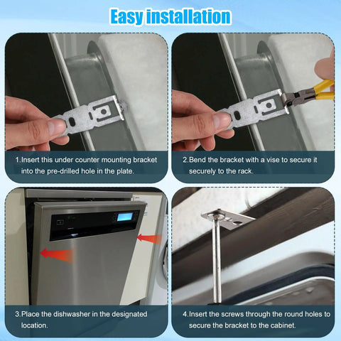 Solid Rock Dishwasher Mounting Brackets 2 Piece No Sweat Heavy Duty Retainer Clips for easy installation steps on dishwasher.