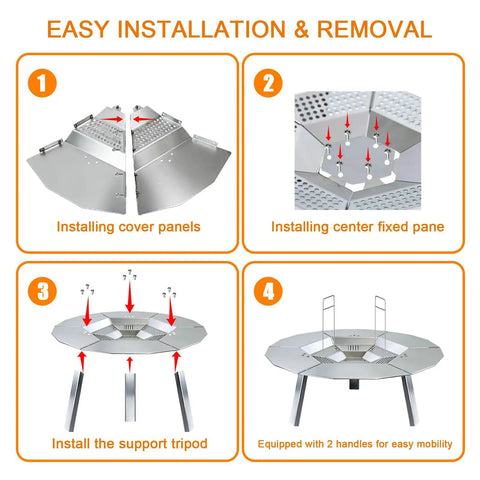 Installation steps for Heat Deflector For 19.5 Inch Bonfire Fire Pit With Stainless Steel Diffuser And Easy Grip Handles, Camping Accessory