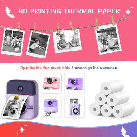 6 Rolls Instant Camera Print Paper Refill For HD Photos, Glossy Thermal Paper With Durable White Finish, Rich Color Quality, Long Lasting Prints, No Fuss Replacement, 56 x 25 mm rolls