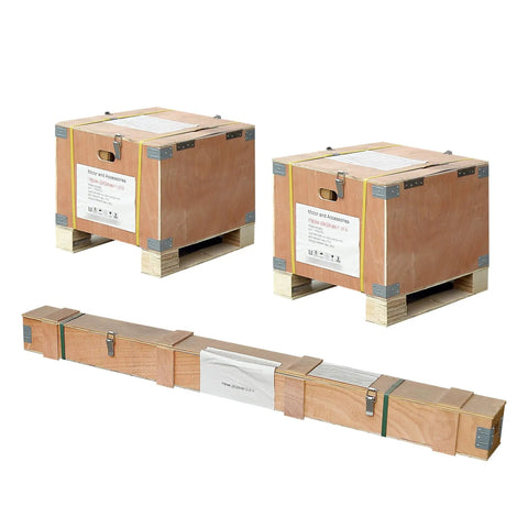 Mighty Two Hundred Forty Inch Industrial Ceiling Fan Featuring Quiet Dc Motor And Six Aluminum Blades Delivering Heavy Duty American Shop Performance For Warehouses packaged in wooden crates.