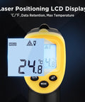 Infrared Thermometer Gun With Laser And Adjustable Emissivity For Safe Distance Readings showing 24.8°C on LCD display
