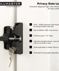 No Sweat Key Lockable Double Swinging Gate Latch Top Shelf Heavy Duty Fence Hardware For Outdoor Yards Metal Wood Vinyl With Smooth Operation And Rustproof Black Build installed on a fence.