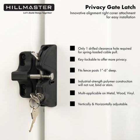 No Sweat Key Lockable Double Swinging Gate Latch Top Shelf Heavy Duty Fence Hardware For Outdoor Yards Metal Wood Vinyl With Smooth Operation And Rustproof Black Build installed on a fence.