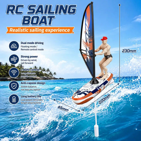 RC boat sailing with realistic experience, featuring Pro RC Boat For Adults With 2.4G Pro Control, LED Lights, Never Flip Hull.