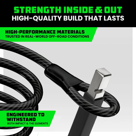 Heavy Duty Bike Lock Set With U Lock, 4Ft Steel Security Cable, Padlock And Four Lighted Keys For E Bikes, Motorcycles, Electric Scooters And Bicycles, Dual Purpose Lock System Withstand Cutting, Sawing, Smashing, And Drilling, American Owned Support, cable detail