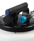 Top view of Must-Have 15L Oil Extractor Pump For Quick Auto Fluid Changes! Featuring a black base and blue pneumatic connections.