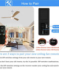 Ceiling Fan Remote Control Replacement With 3 Speed Light Dimmer And Color Changing Modes showing dip switches and pairing guide