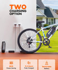 High Power 1000W Electric Mountain Bike for adults charging options showing removable battery and power saving features.
