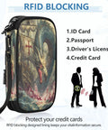 Family Passport Wallet With Five Passport Slots And Card Slots, RFID Blocking Lining, artistic design with adjustable strap