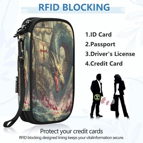 Family Passport Wallet With Five Passport Slots And Card Slots, RFID Blocking Lining, artistic design with adjustable strap