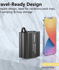 Road Life Ready 150W Car Power Inverter Converts 12V DC To 110V AC With Quick Charge Ports shown beside a smartphone for size comparison.