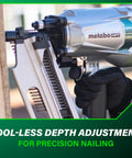 Top Shelf Pneumatic Framing Nailer With Smooth Operator Depth Tweaks And Heavy Duty Aluminum Magazine For Snag Free Shooting Of 21 Degree Collated Nails Up To 3 1/4 Inches Long Built Sick Tough, showing tool-less depth adjustment feature.